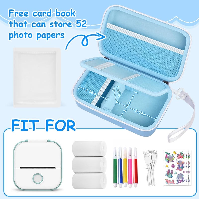 casmilee Label Maker Case for Memoking T02 Mini Printer Print Pods/ for Phomemo M02 Sticker Printer/ M02S/ M02 Pro/ for Nelko PM230 with Album to Hold 56 Sticker Papers, Portable Travel Storage Holder (Blue) - Image 2